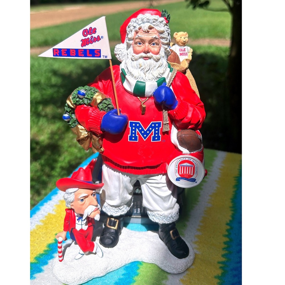 Rare Danbury Mint Ole Miss Rebels Santa Figurine Christmas Football Mississippi